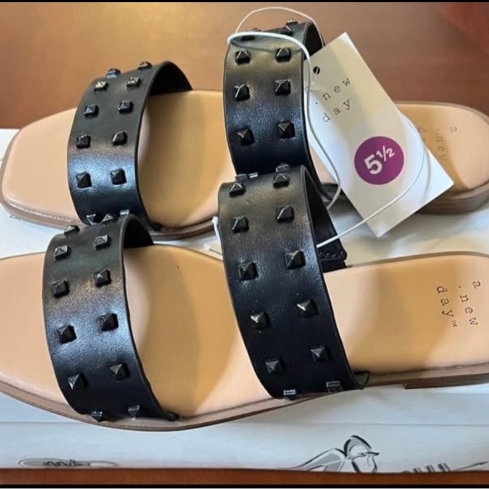 Black Studded Women's Sandals - Picture 2 of 6